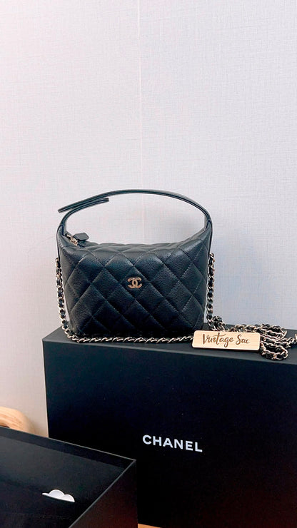 Chanel Black Caviar Mini Hobo Clutch w Chain (GHW)