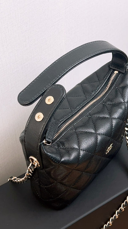 Chanel Black Caviar Mini Hobo Clutch w Chain (GHW)