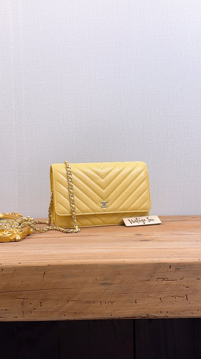 Chanel Yellow Lambskin Chevron Classic WOC (LGHW)