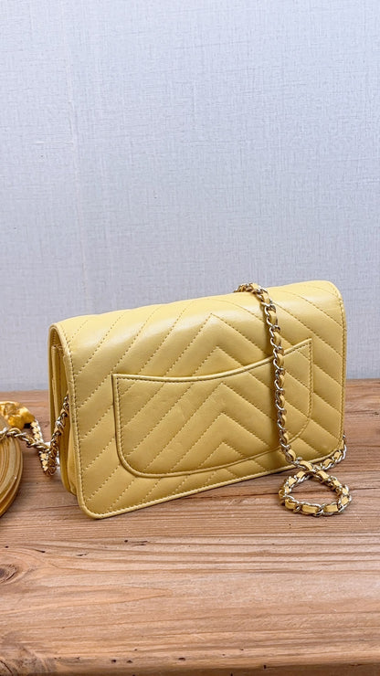 Chanel Yellow Lambskin Chevron Classic WOC (LGHW)