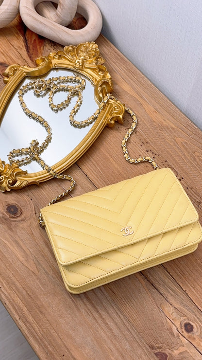 Chanel Yellow Lambskin Chevron Classic WOC (LGHW)