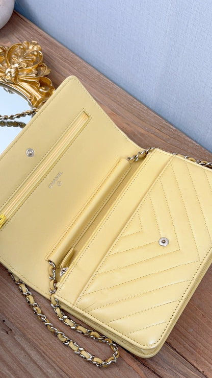 Chanel Yellow Lambskin Chevron Classic WOC (LGHW)