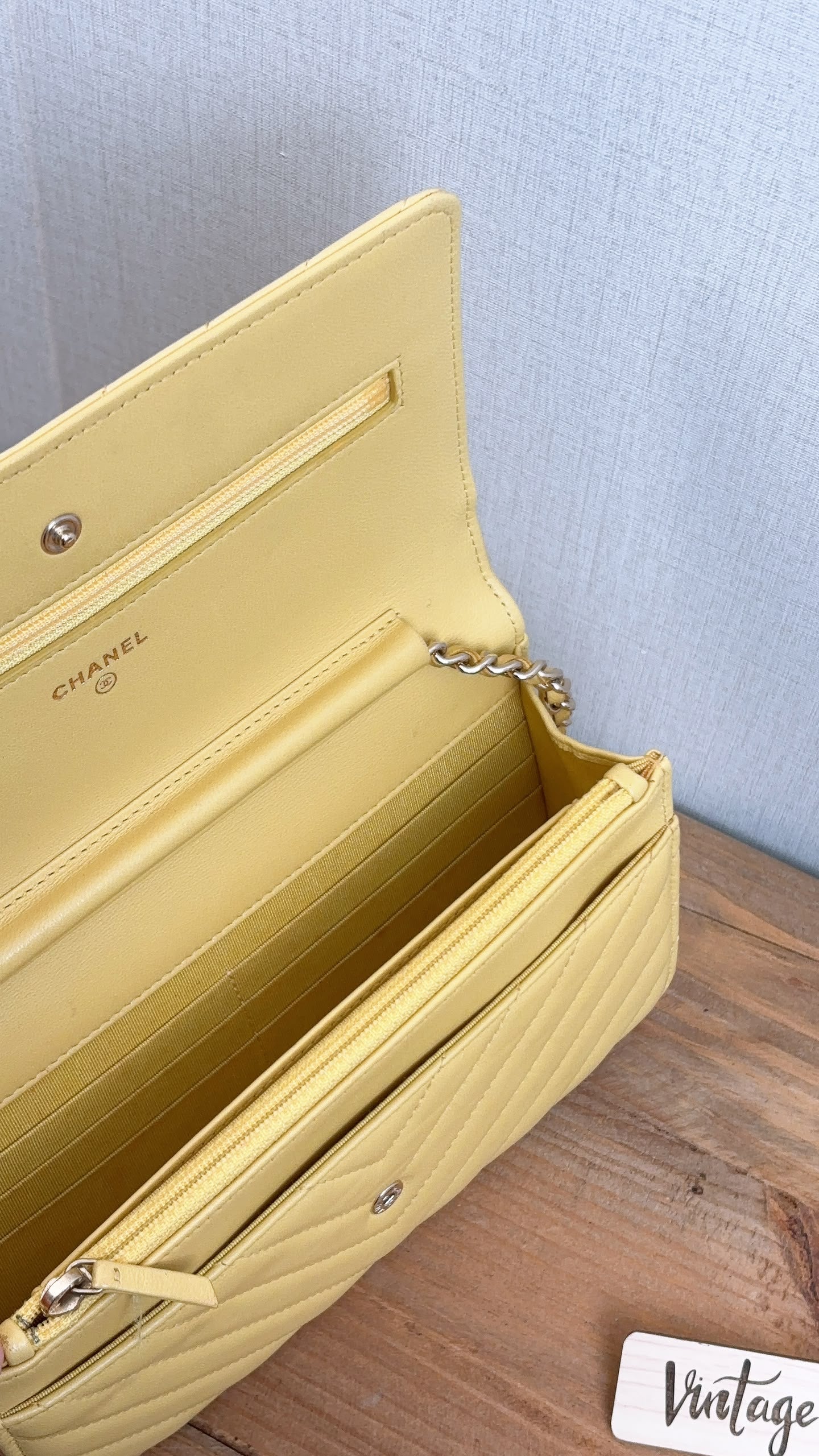 Chanel Yellow Lambskin Chevron Classic WOC (LGHW)