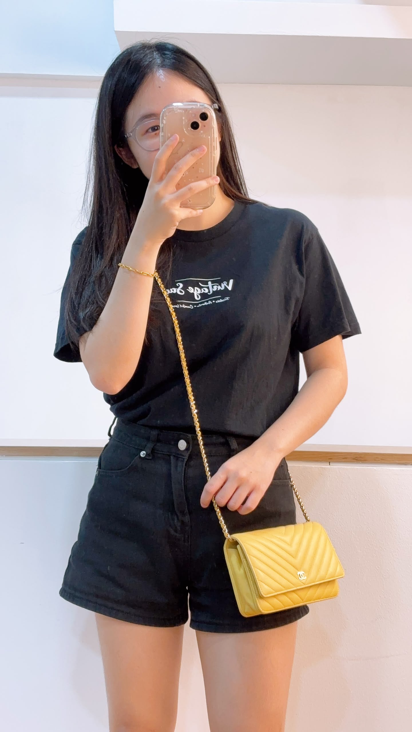 Chanel Yellow Lambskin Chevron Classic WOC (LGHW)