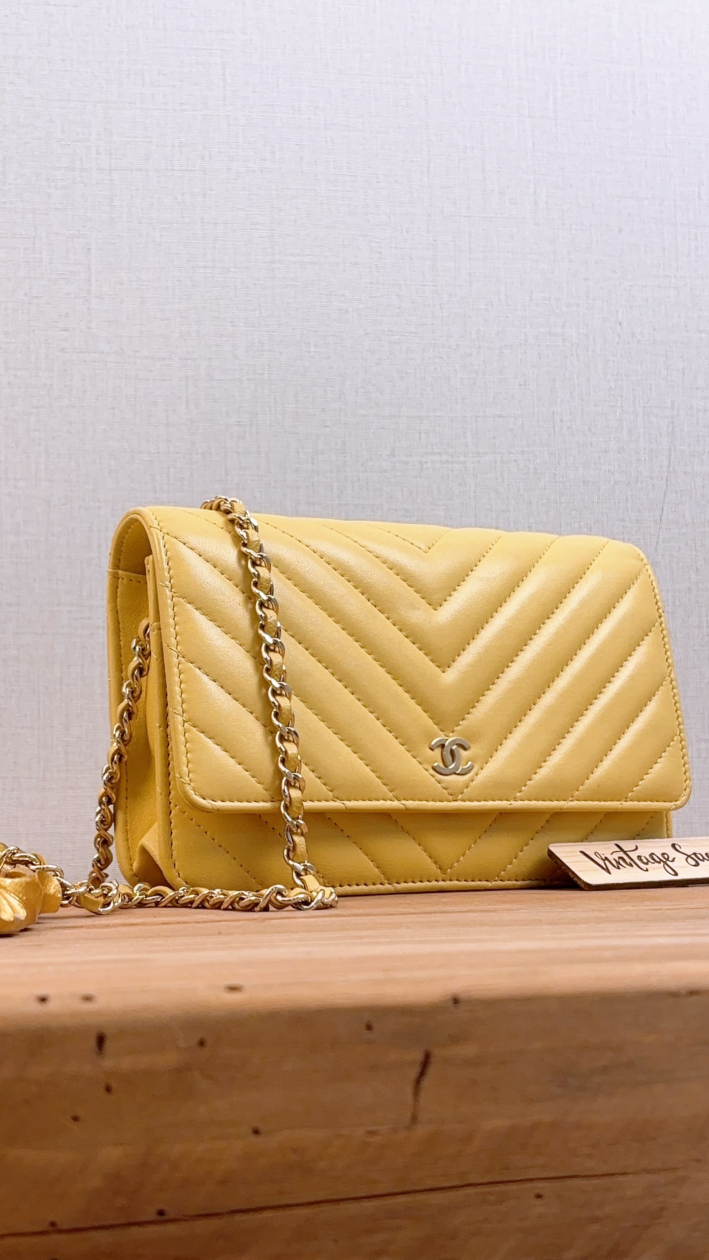 Chanel Yellow Lambskin Chevron Classic WOC (LGHW)