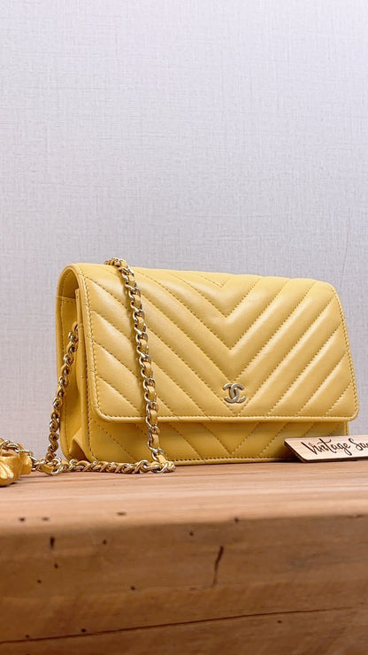 Chanel Yellow Lambskin Chevron Classic WOC (LGHW)