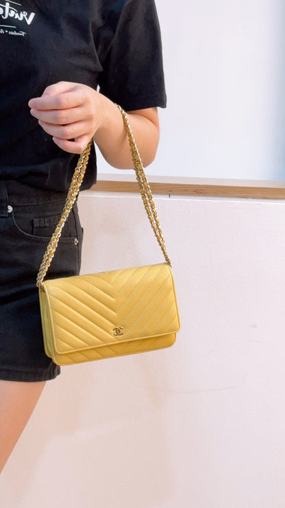 Chanel Yellow Lambskin Chevron Classic WOC (LGHW)