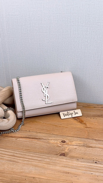 YSL Pink Pebbled Calfskin Small Kate (SHW)