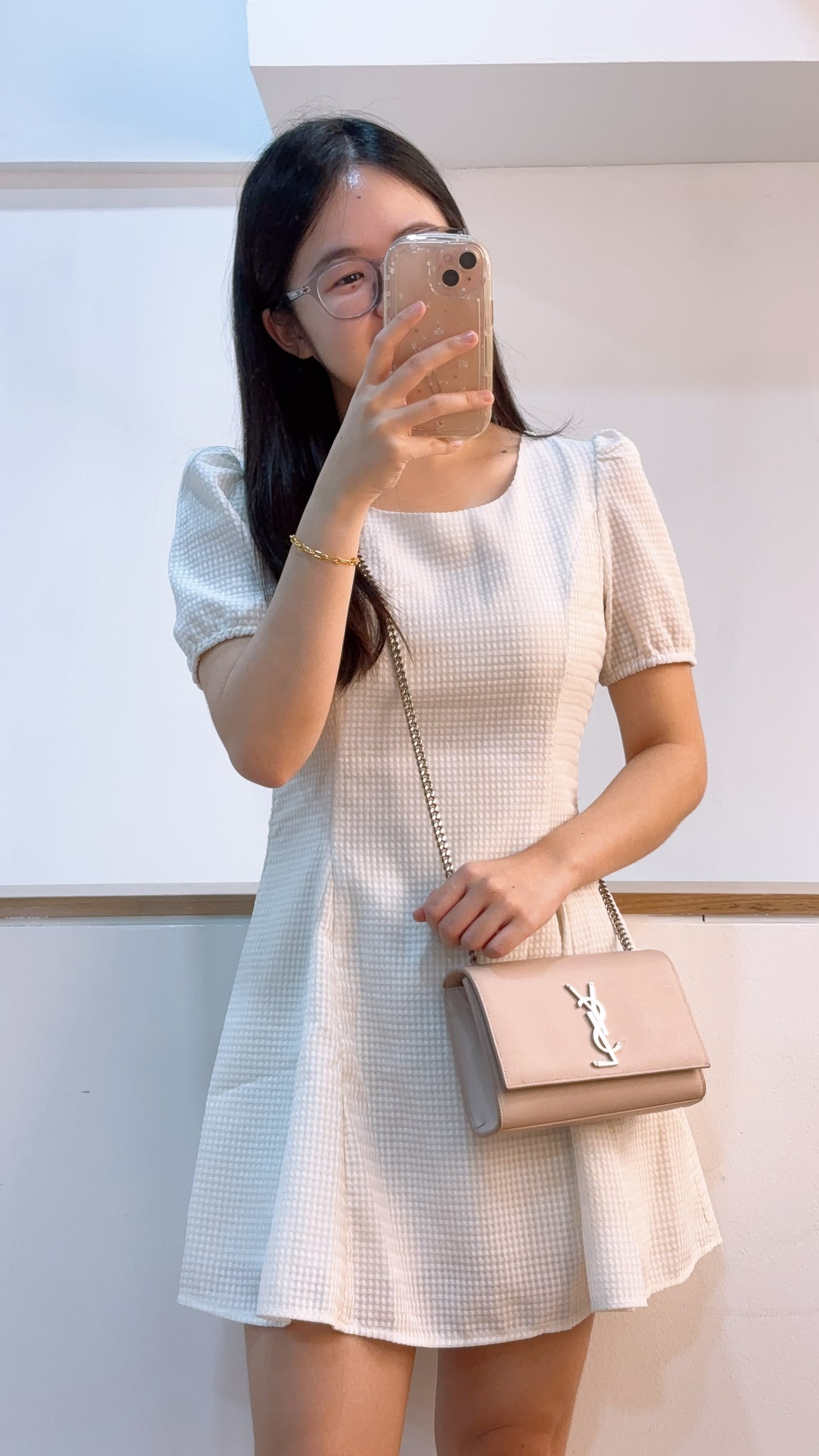YSL Pink Pebbled Calfskin Small Kate (SHW)