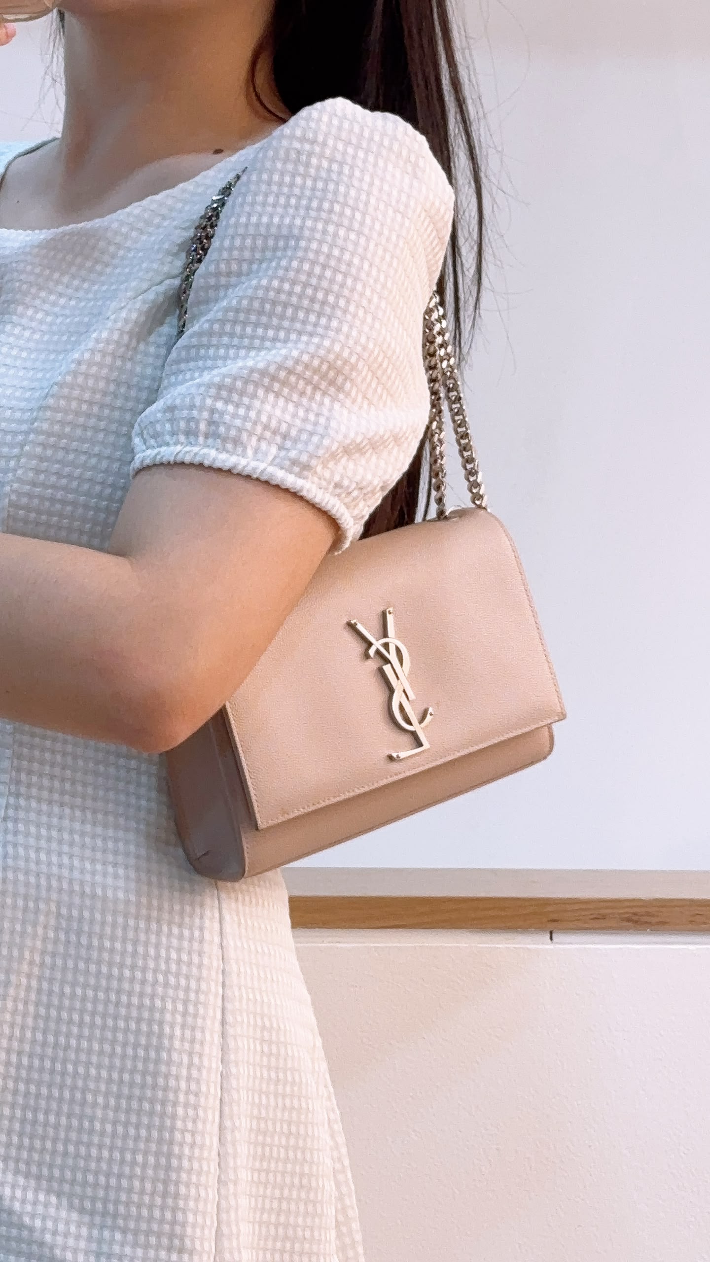 YSL Pink Pebbled Calfskin Small Kate (SHW)
