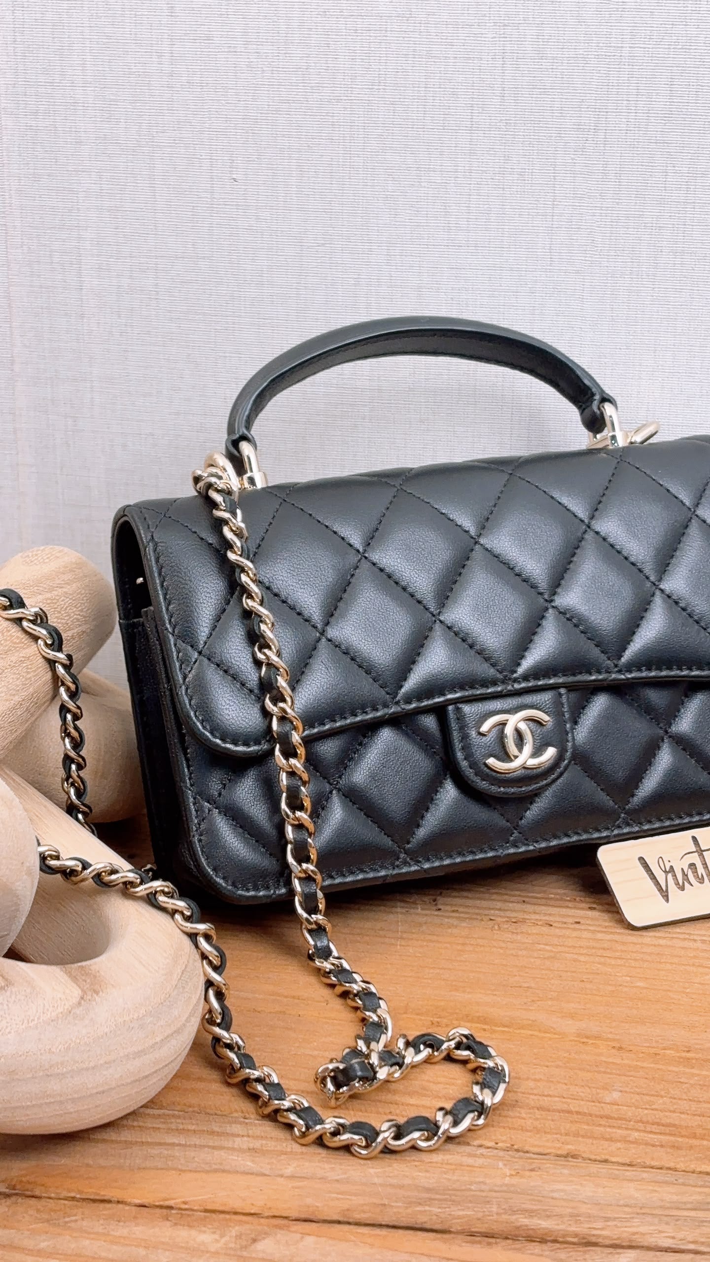 Chanel Black Lambskin Classic Phone Holder with Chain (LGHW)