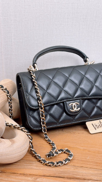 Chanel Black Lambskin Classic Phone Holder with Chain (LGHW)