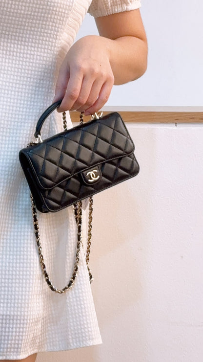 Chanel Black Lambskin Classic Phone Holder with Chain (LGHW)