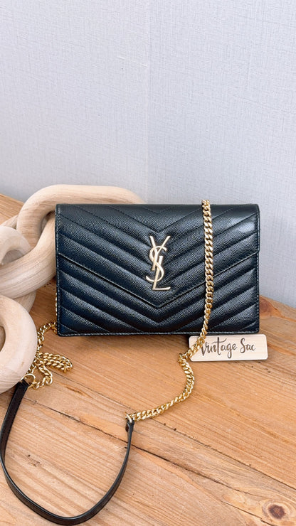 YSL Black Grain de Poudre Small Cassandre WOC (GHW)