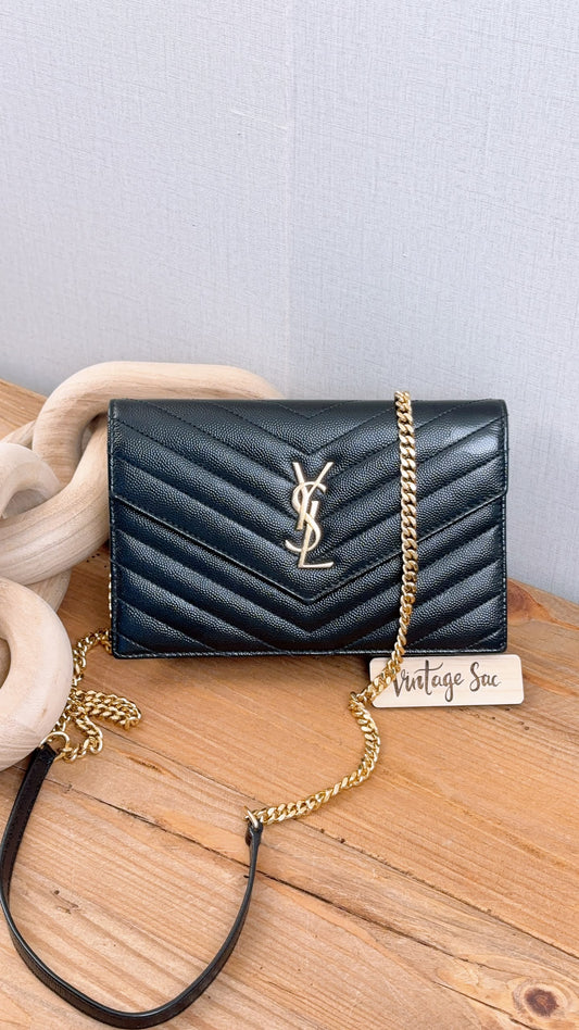 YSL Black Grain de Poudre Small Cassandre WOC (GHW)