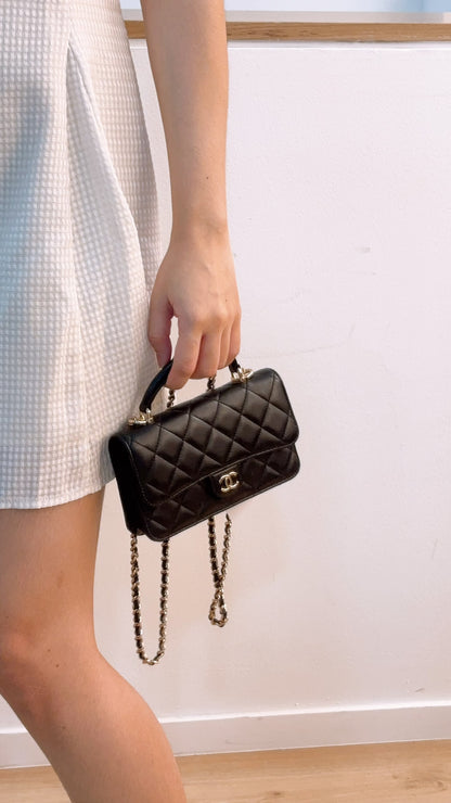 Chanel Black Lambskin Classic Phone Holder with Chain (LGHW)