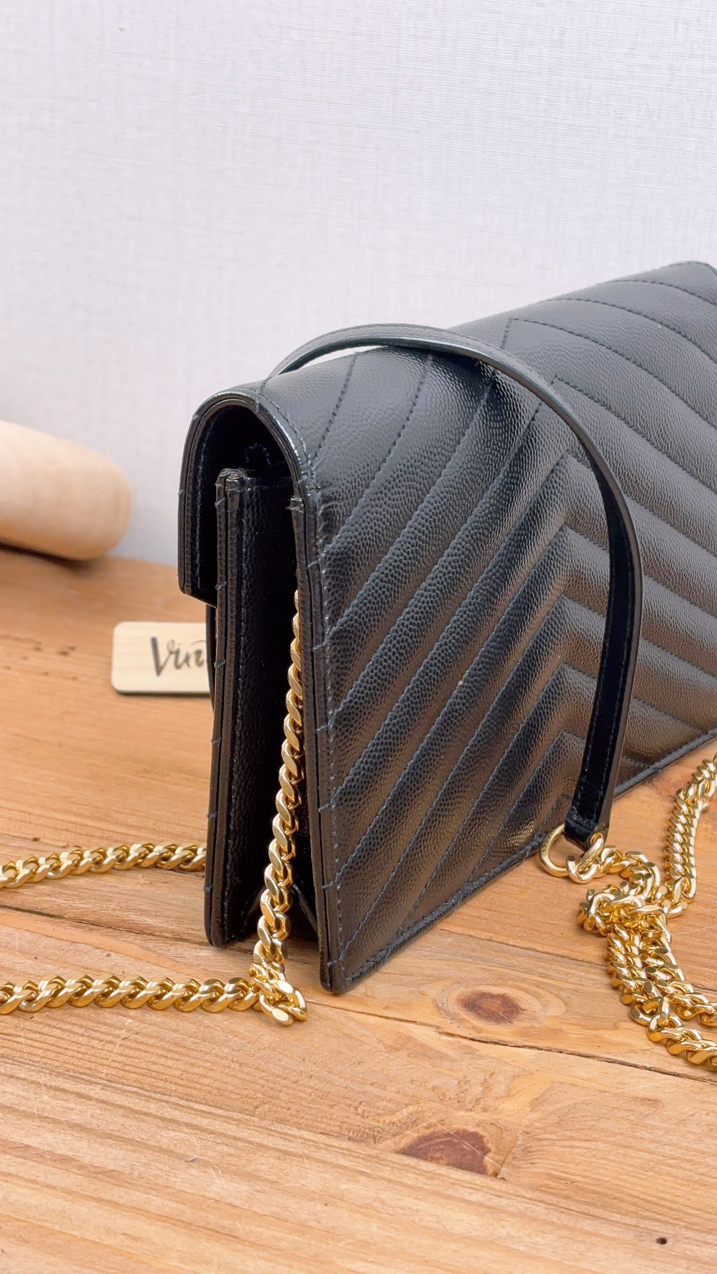 YSL Black Grain de Poudre Small Cassandre WOC (GHW)
