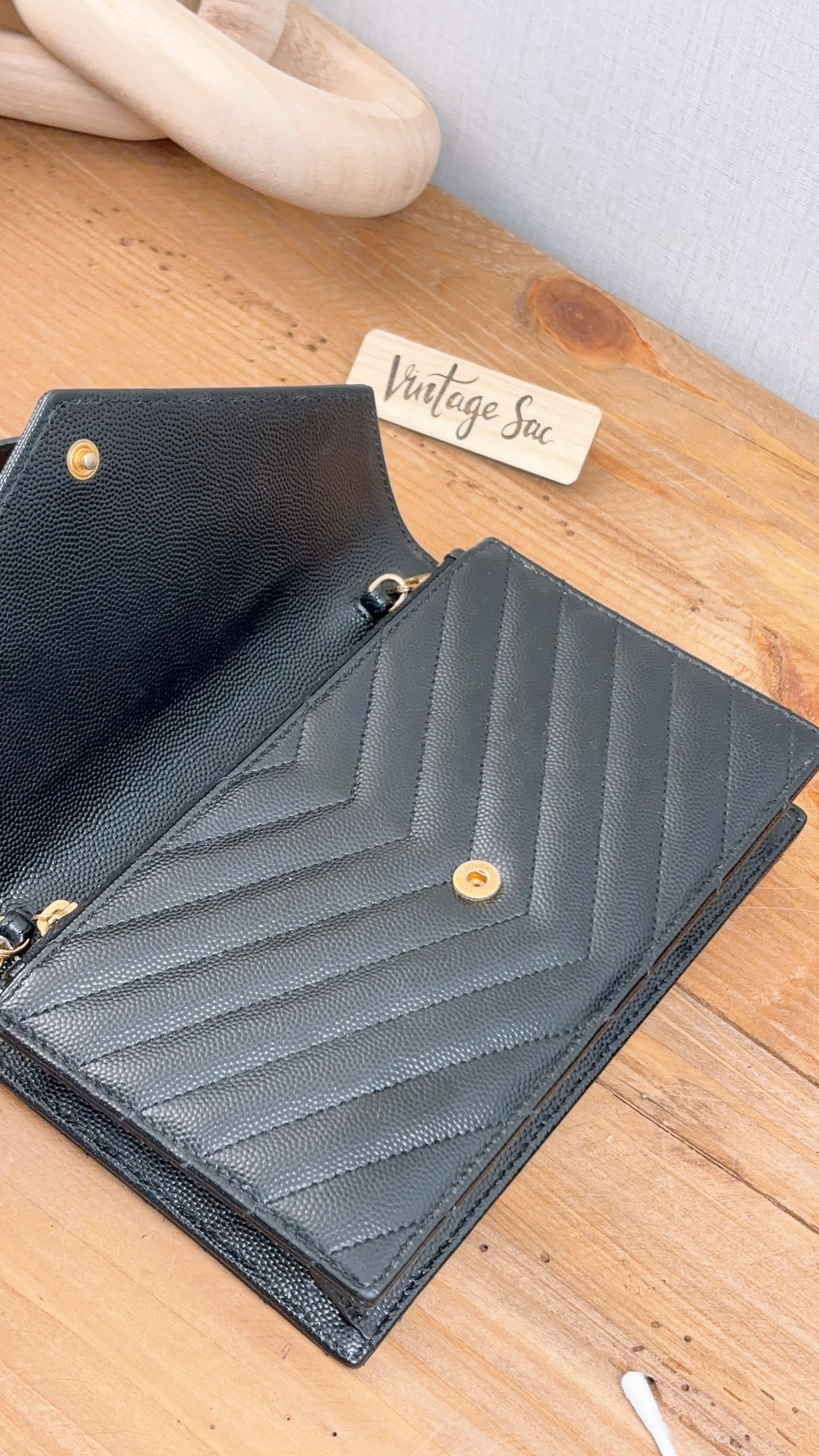 YSL Black Grain de Poudre Small Cassandre WOC (GHW)