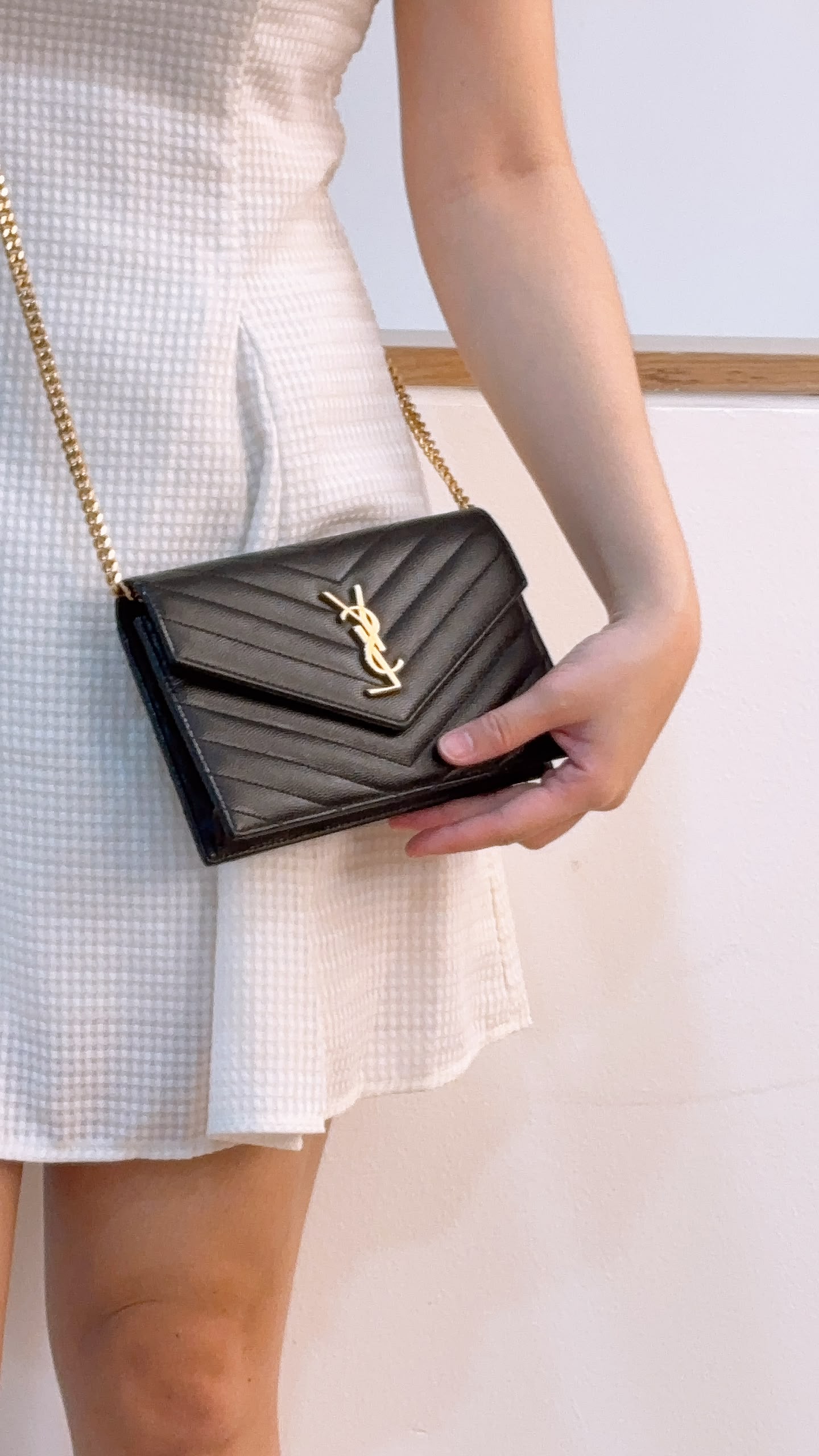 YSL Black Grain de Poudre Small Cassandre WOC (GHW)