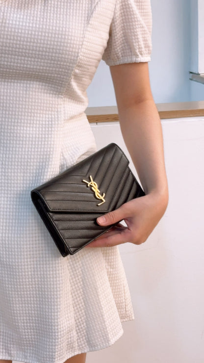 YSL Black Grain de Poudre Small Cassandre WOC (GHW)