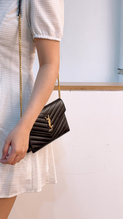 YSL Black Grain de Poudre Small Cassandre WOC (GHW)