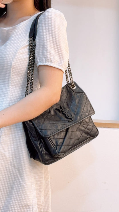 YSL Black Calfskin Medium Niki (RHW)
