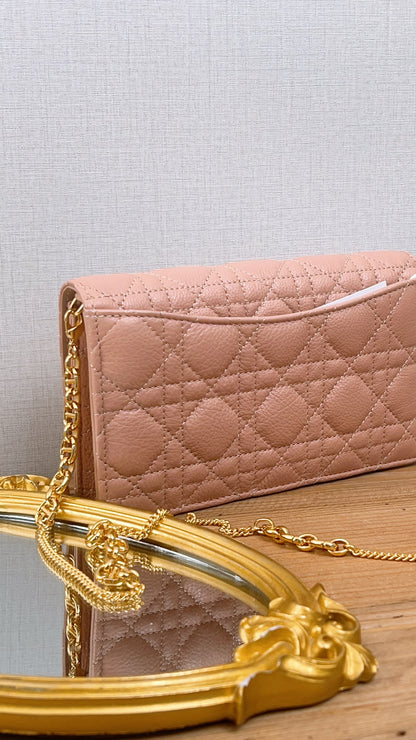 Dior Powder Beige Calfskin Caro Pouch w Chain (GHW)