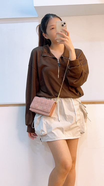 Dior Powder Beige Calfskin Caro Pouch w Chain (GHW)