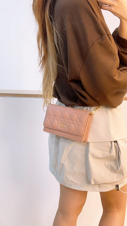 Dior Powder Beige Calfskin Caro Pouch w Chain (GHW)