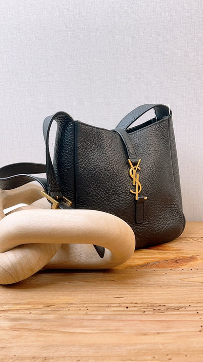 YSL Black Calfskin Baby Le 5 A 7 Hobo (GHW)