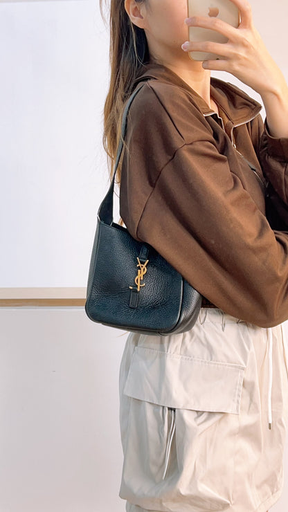YSL Black Calfskin Baby Le 5 A 7 Hobo (GHW)