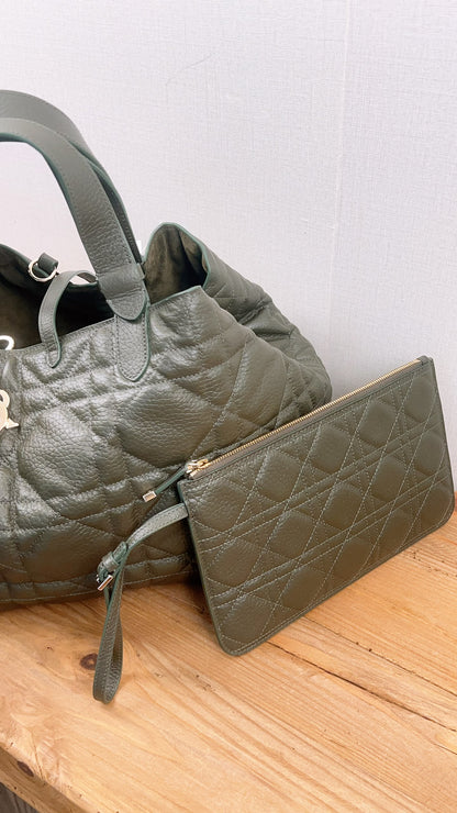 Dior Khaki Large Calfskin Macrocannage Toujours Bag (GHW)