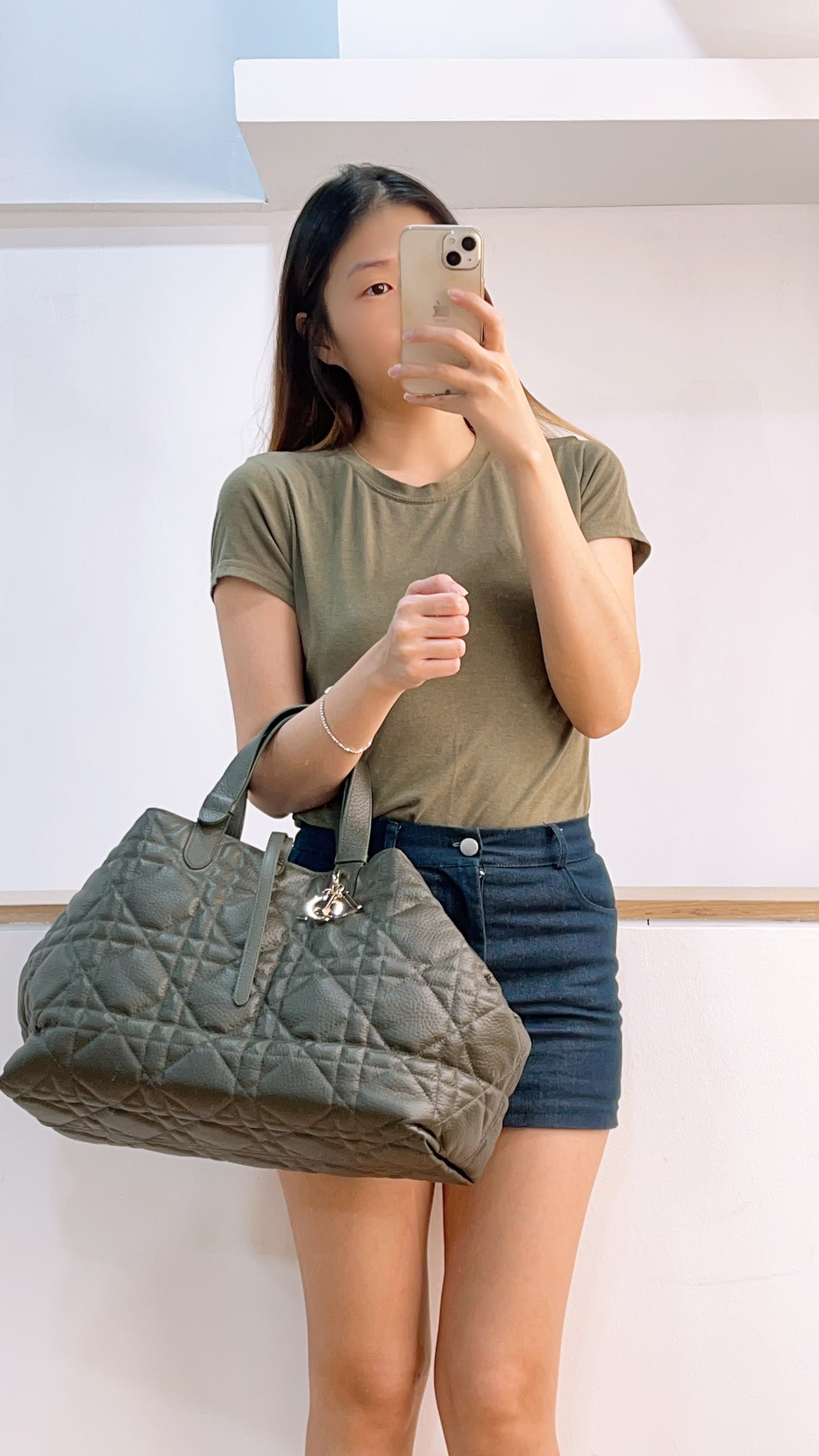 Dior Khaki Large Calfskin Macrocannage Toujours Bag (GHW)