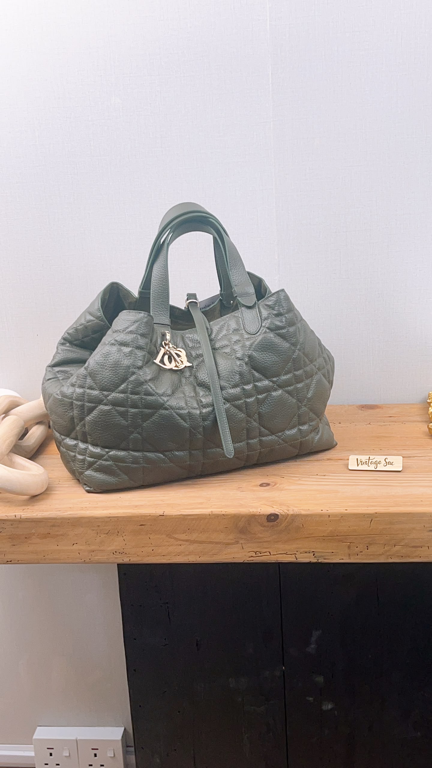 Dior Khaki Large Calfskin Macrocannage Toujours Bag (GHW)