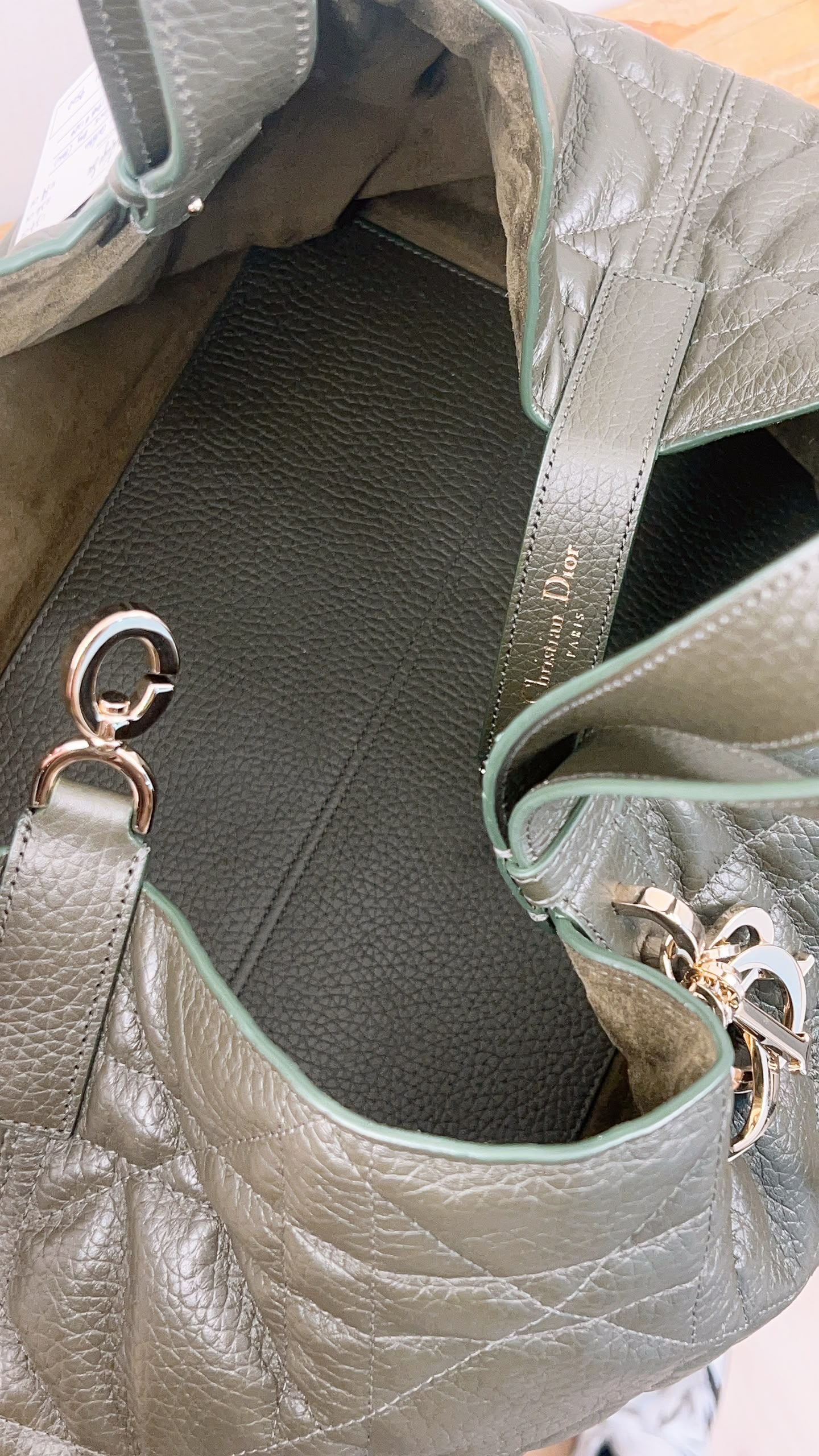 Dior Khaki Large Calfskin Macrocannage Toujours Bag (GHW)
