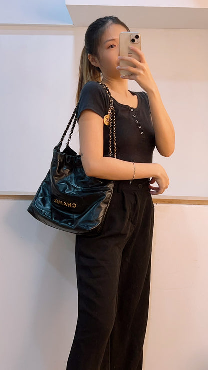 Chanel Black Calfskin Small 22 (GHW)