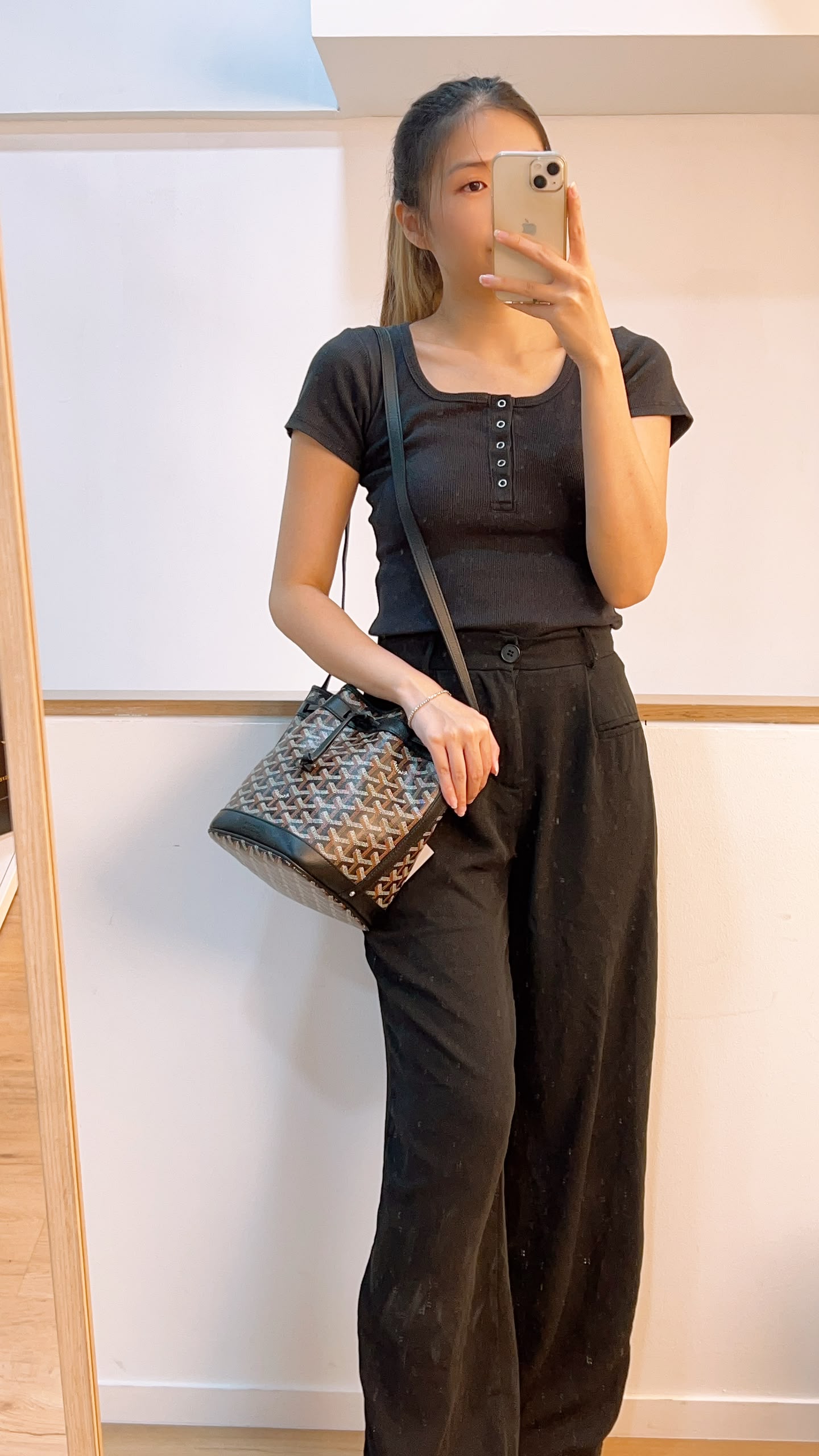 Goyard Black Goyardine Petit Flot Bucket Bag