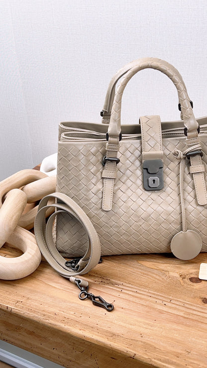 BV Light Grey Intrecciato Roma Bag