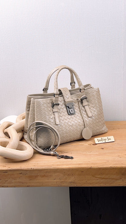 BV Light Grey Intrecciato Roma Bag