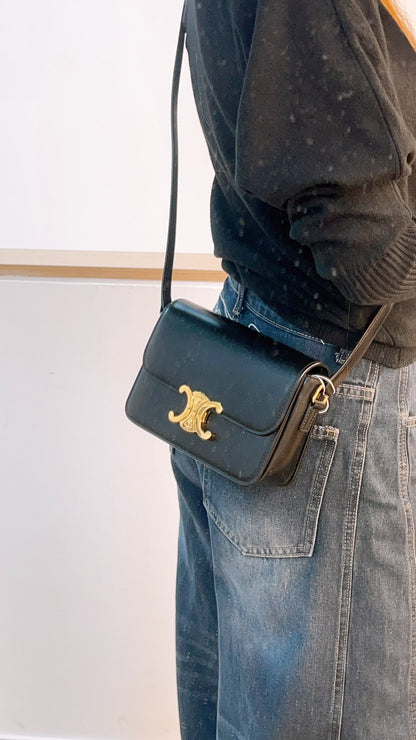 Celine Black Calfskin Teen Triomphe (GHW)