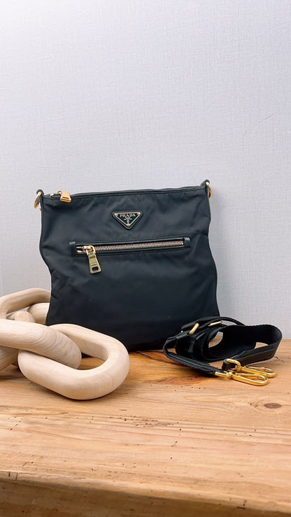 Prada Black Nylon Tessuto Messenger Bag