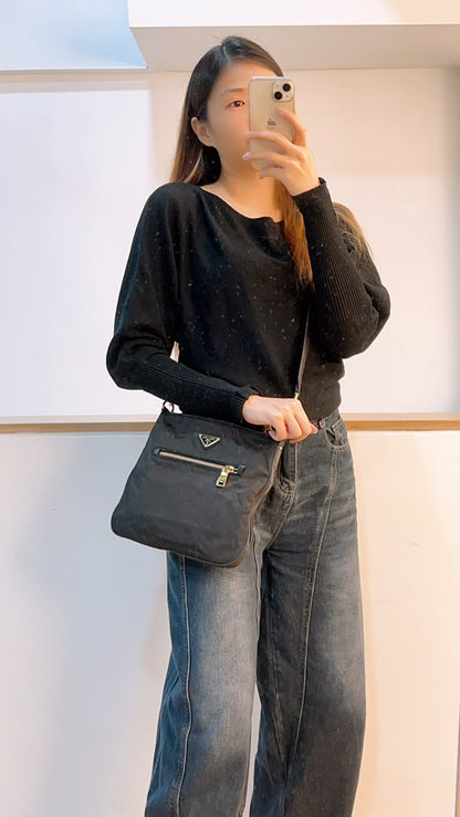 Prada Black Nylon Tessuto Messenger Bag