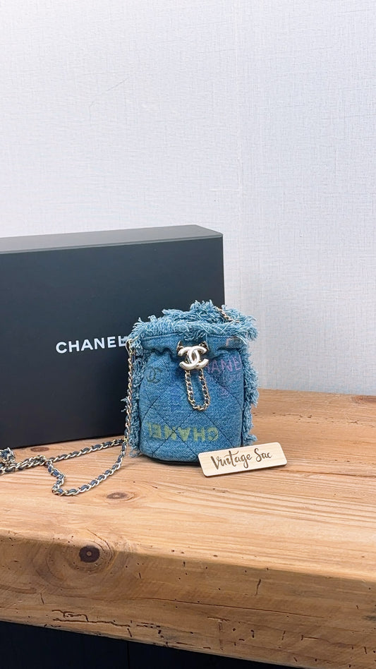 Chanel Denim Quilted Mood Mini Bucket Bag (LGHW)
