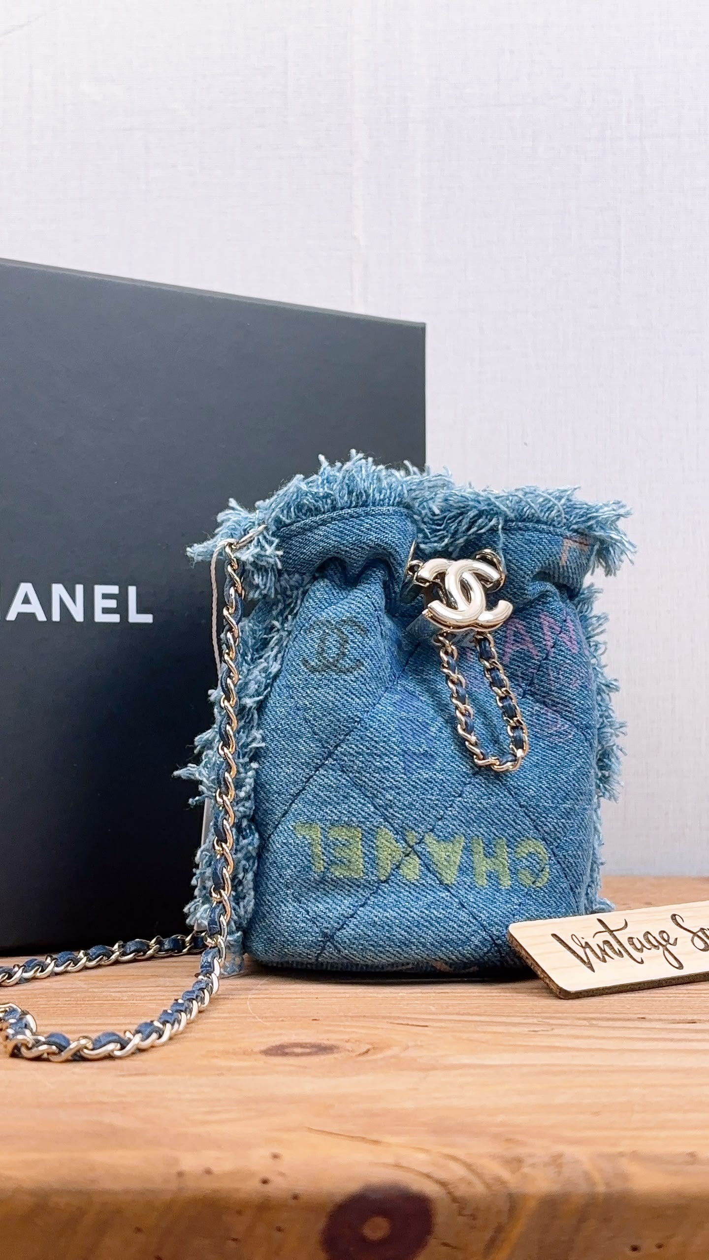 Chanel Denim Quilted Mood Mini Bucket Bag (LGHW)