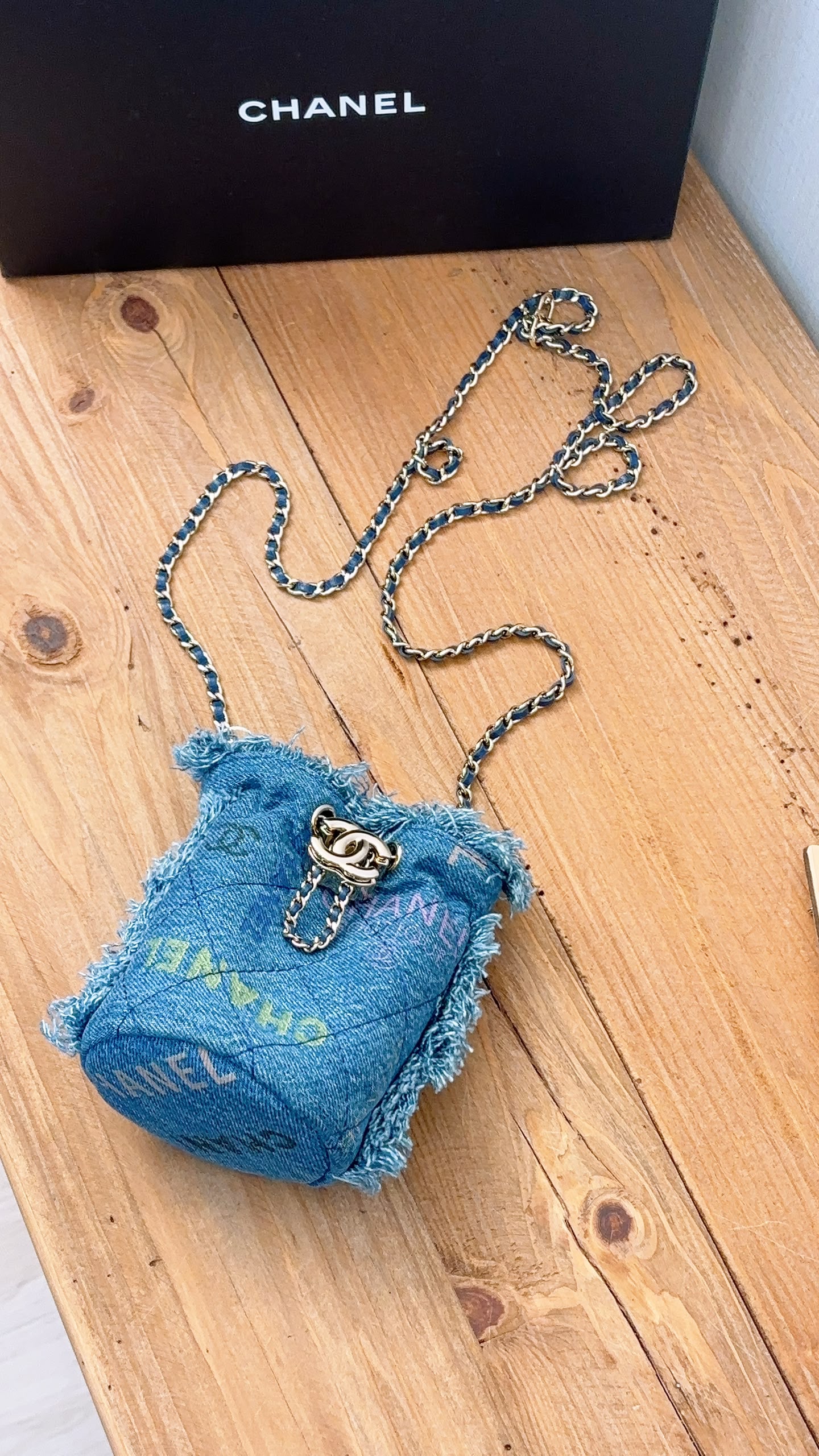 Chanel Denim Quilted Mood Mini Bucket Bag (LGHW)