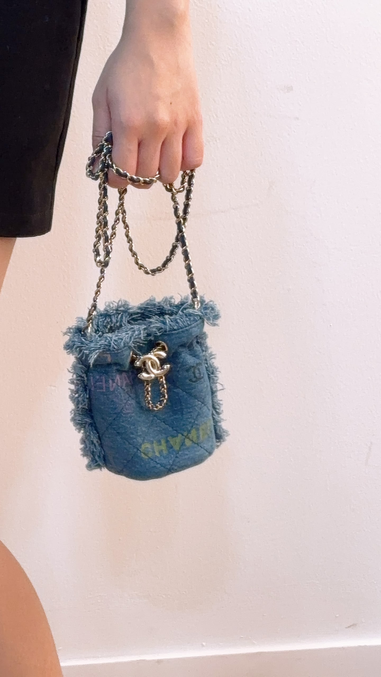 Chanel Denim Quilted Mood Mini Bucket Bag (LGHW)