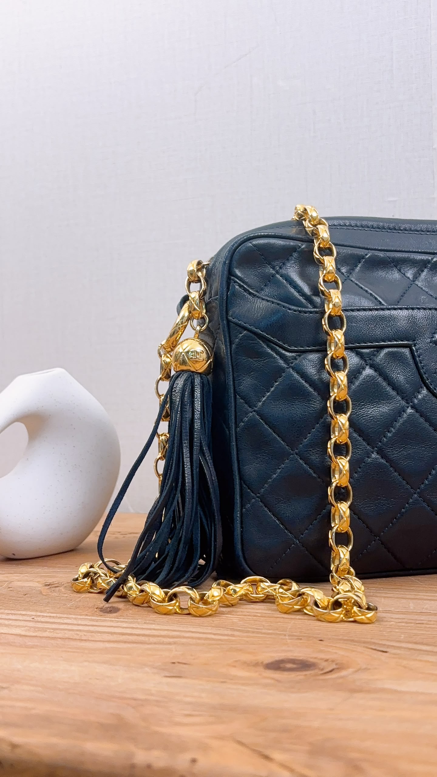 Chanel Navy Lambskin Vintage Tassel Camera Bag (GHW)
