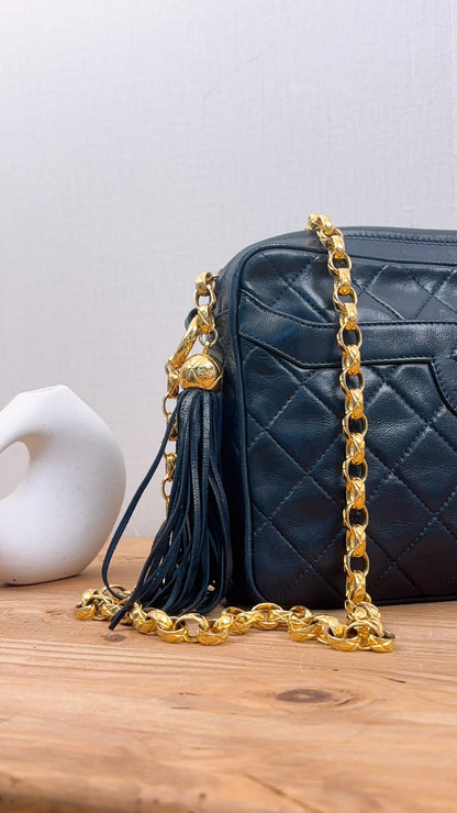Chanel Navy Lambskin Vintage Tassel Camera Bag (GHW)