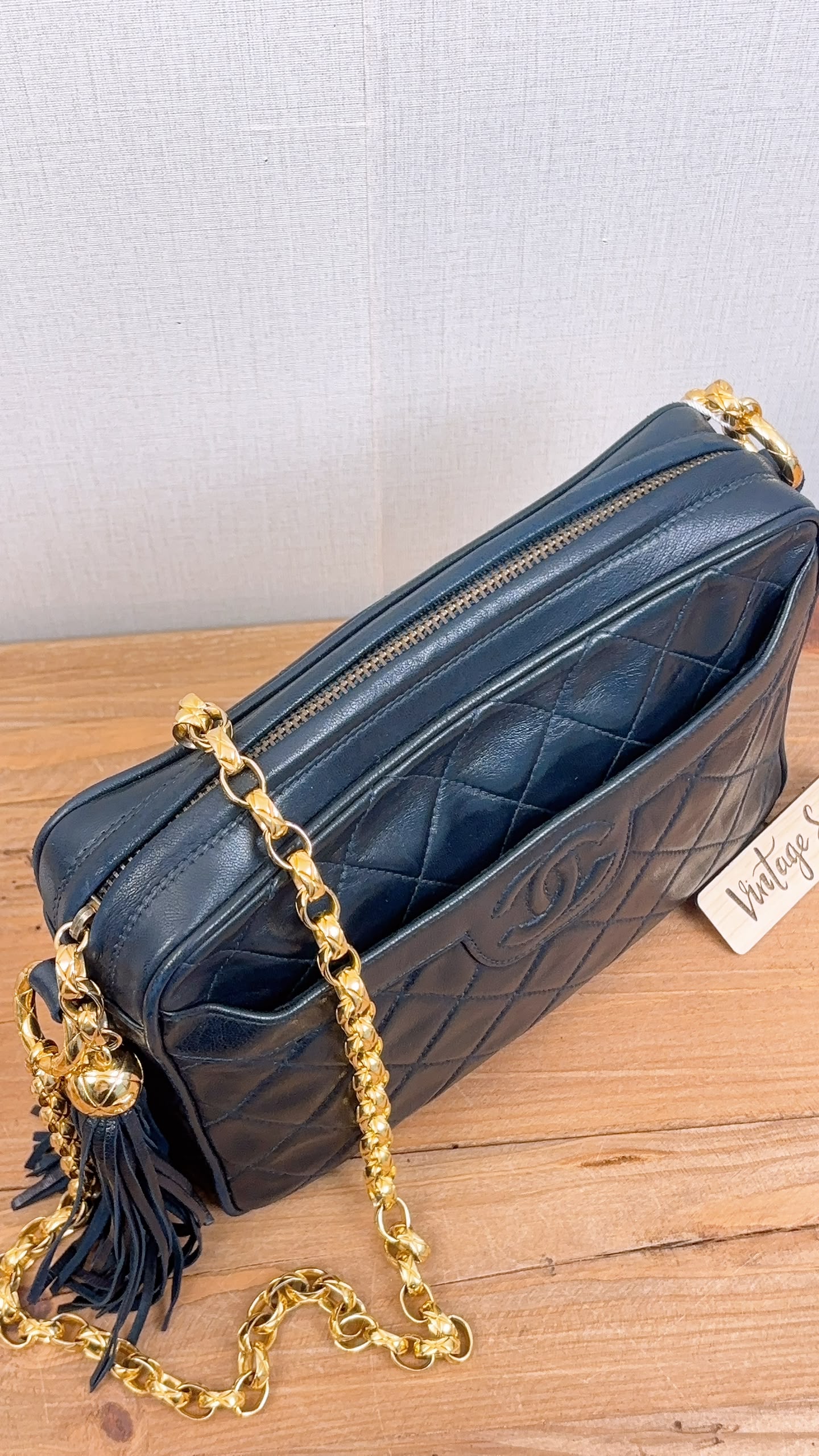 Chanel Navy Lambskin Vintage Tassel Camera Bag (GHW)