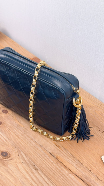 Chanel Navy Lambskin Vintage Tassel Camera Bag (GHW)